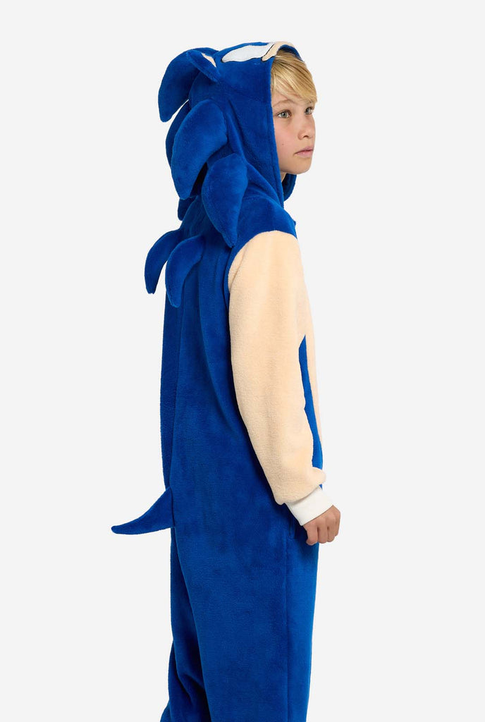 Boy wearing blue Sonic the Hedgehog Kids Onesie