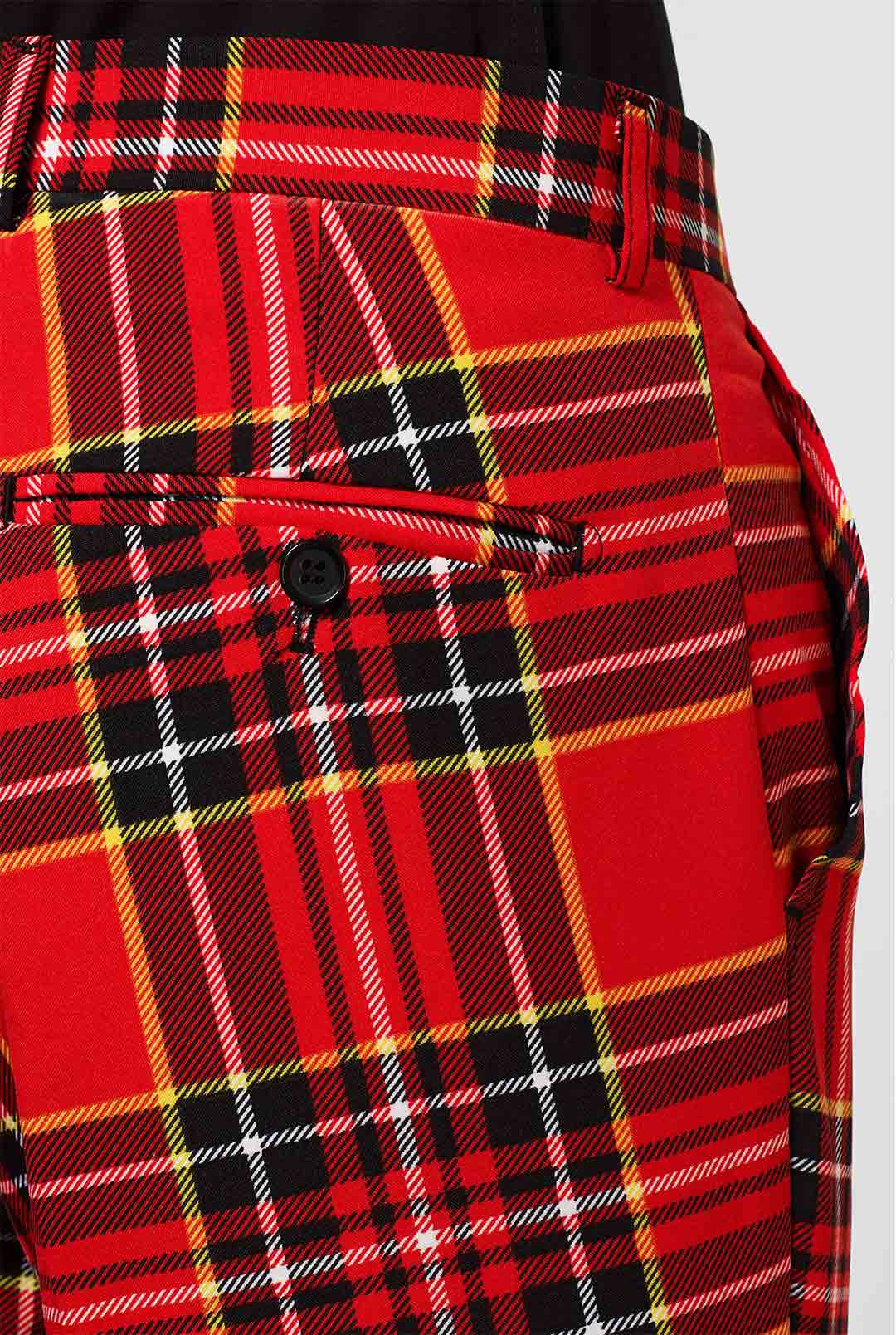 Flannel tartan trousers - Red | Benetton