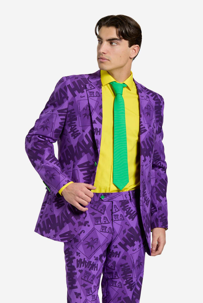 The Joker purple men's suit and yellow shirt worn by man