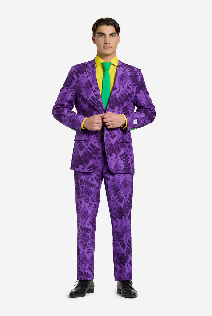 The Joker purple men's suit and yellow shirt worn by man