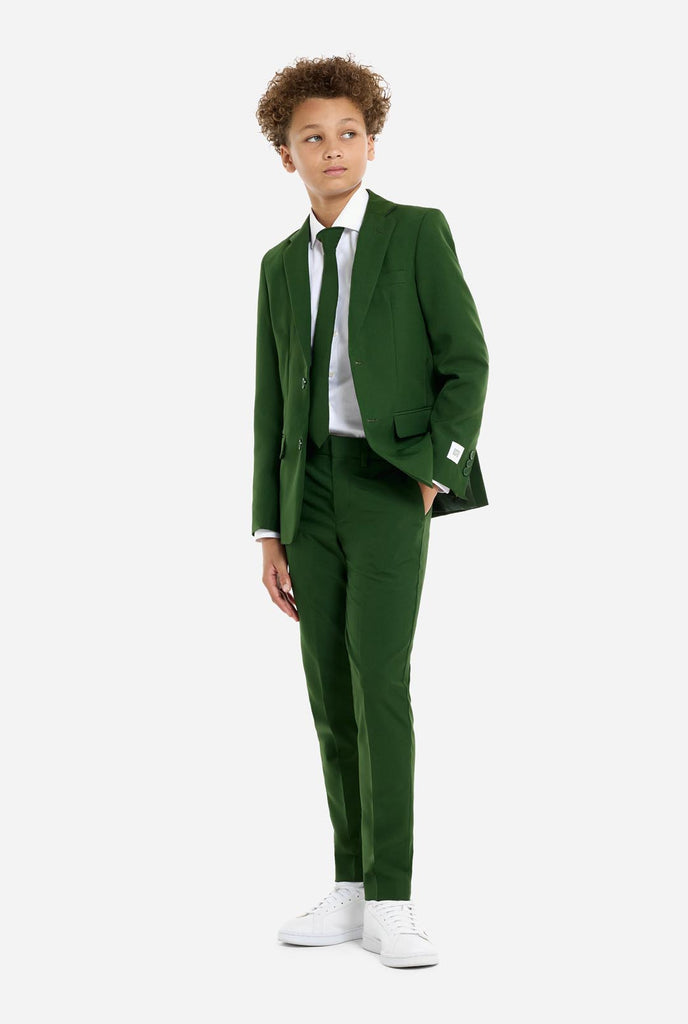 Teen wearing formal dark green suit