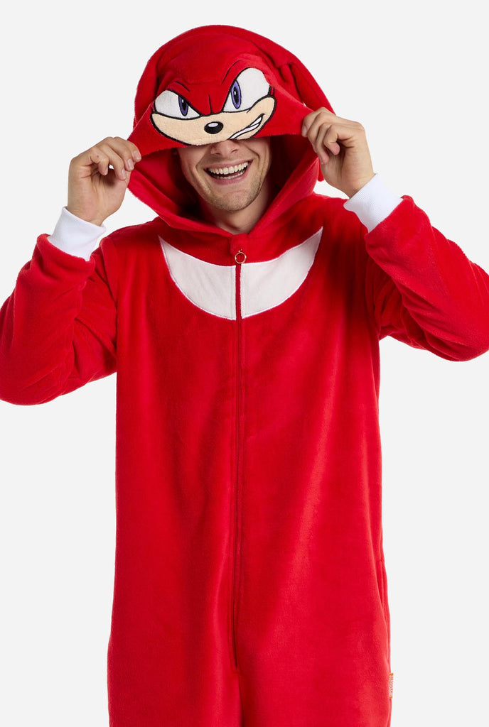 Man wearing red Sonic Knuckles adult onesie