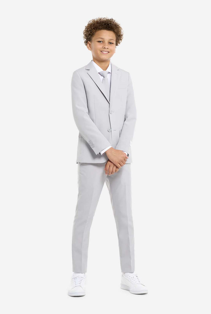 Teen wearing grey formal suit