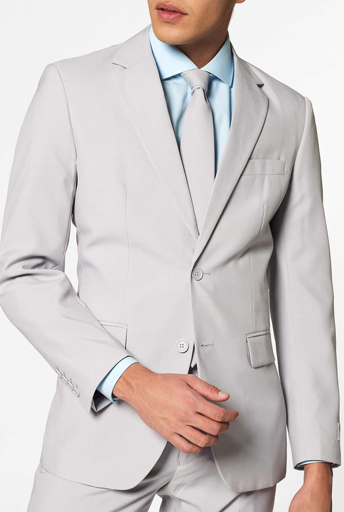 Solid color light grey men's suit Groovy Grey worn by men inside pocket